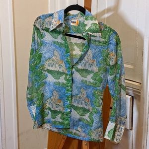 Vintage Van Gogh Pattern Button Down